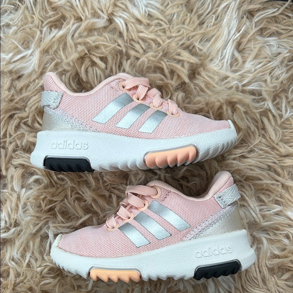 Adidas Kids Pink and Silver Sneakers